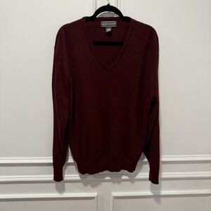 David Taylor Men's V-Neck‎ Sweater Size L Burgundy Wine 100% Acrylic Pullover